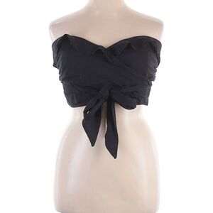 Anthropologie Black Ruffle Tie Crop Top
